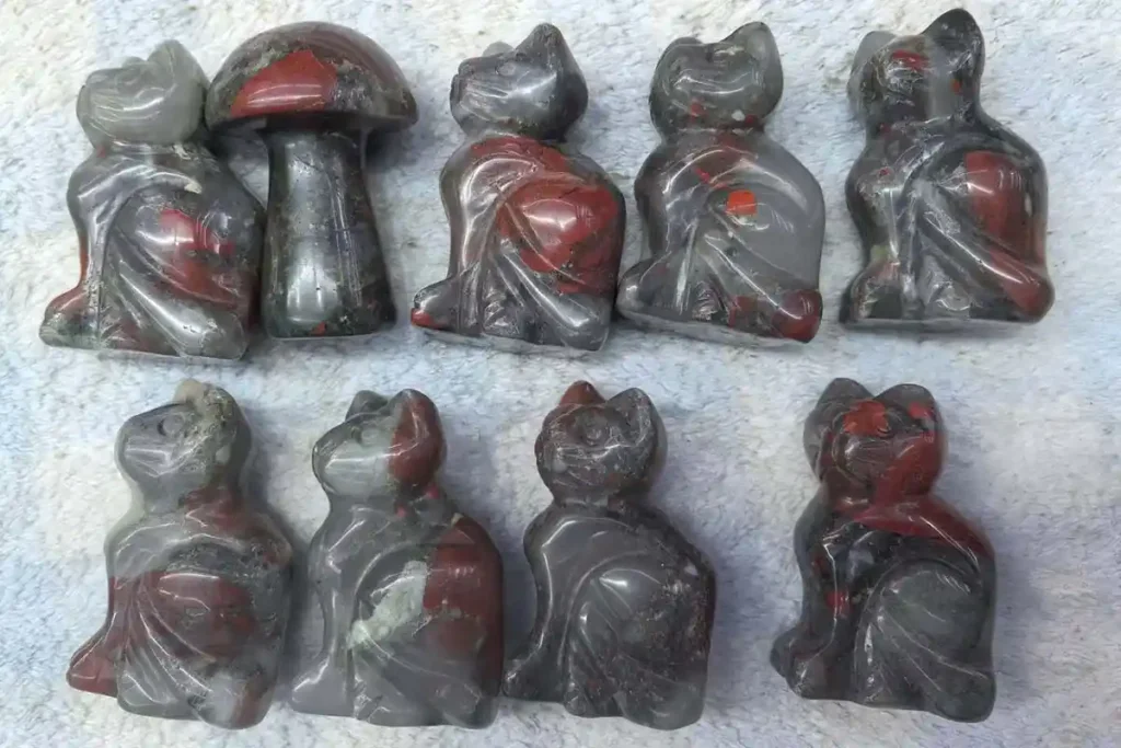 African Bloodstone Meaning- carved cat and mushroom wholesale price