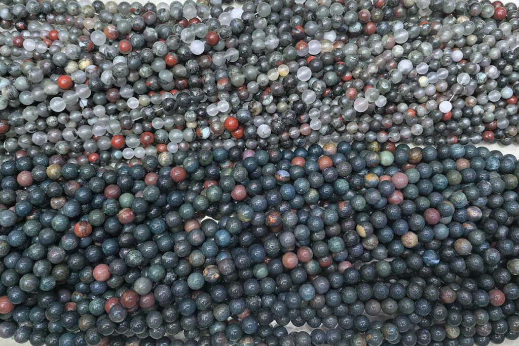 African Bloodstone Meaning with African Bloodstone and Blood Jasper bead comparison