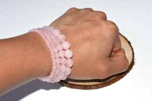 Rose Quartz Crystal Bracelet On Wrist