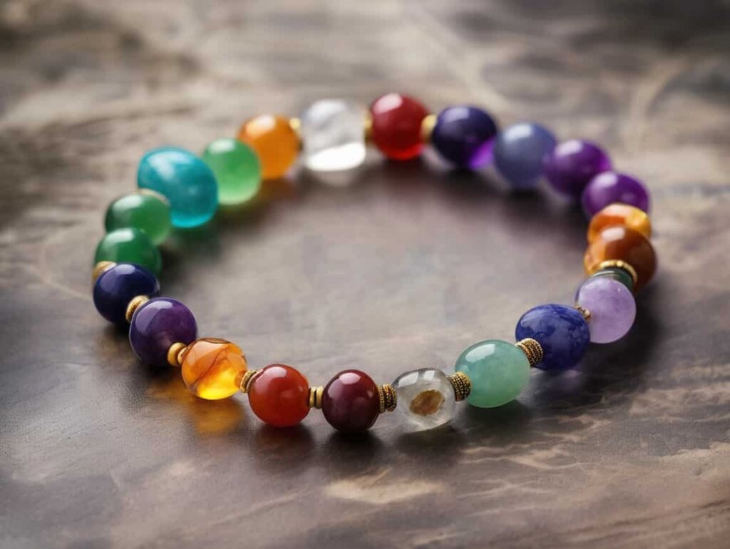 Multicolor stone chakra bracelet demonstrating 7 Chakra Bracelet Benefits for energy balance