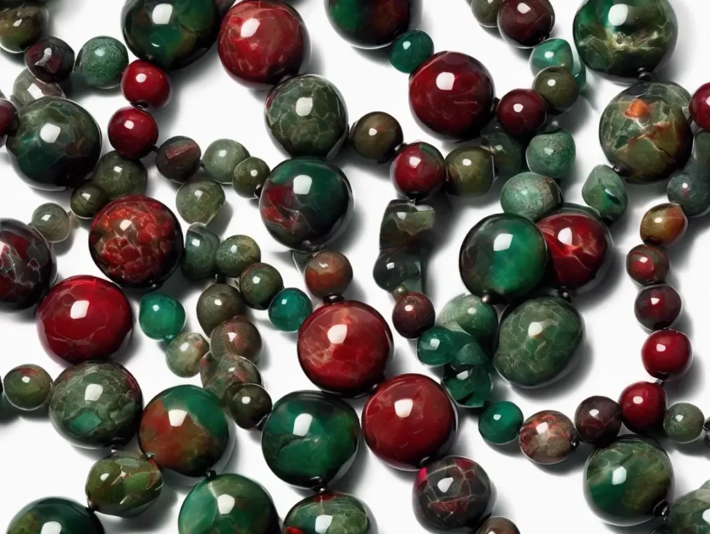 Assorted Dragon Bloodstone beads in different shapes and sizes used for jewelry making