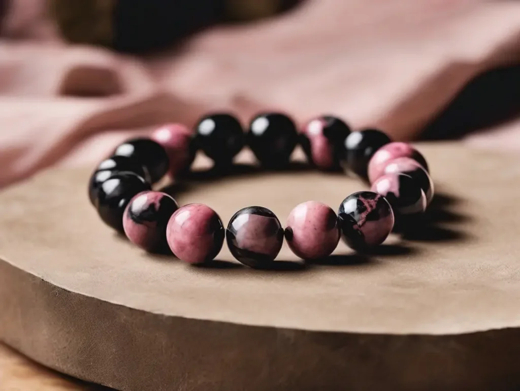Black onyx and rhodonite vs rhodochrosite mixed gemstone bracelet