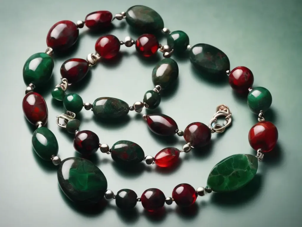 Multi-loop Dragon Bloodstone bracelet set with various bead shapes and energy style