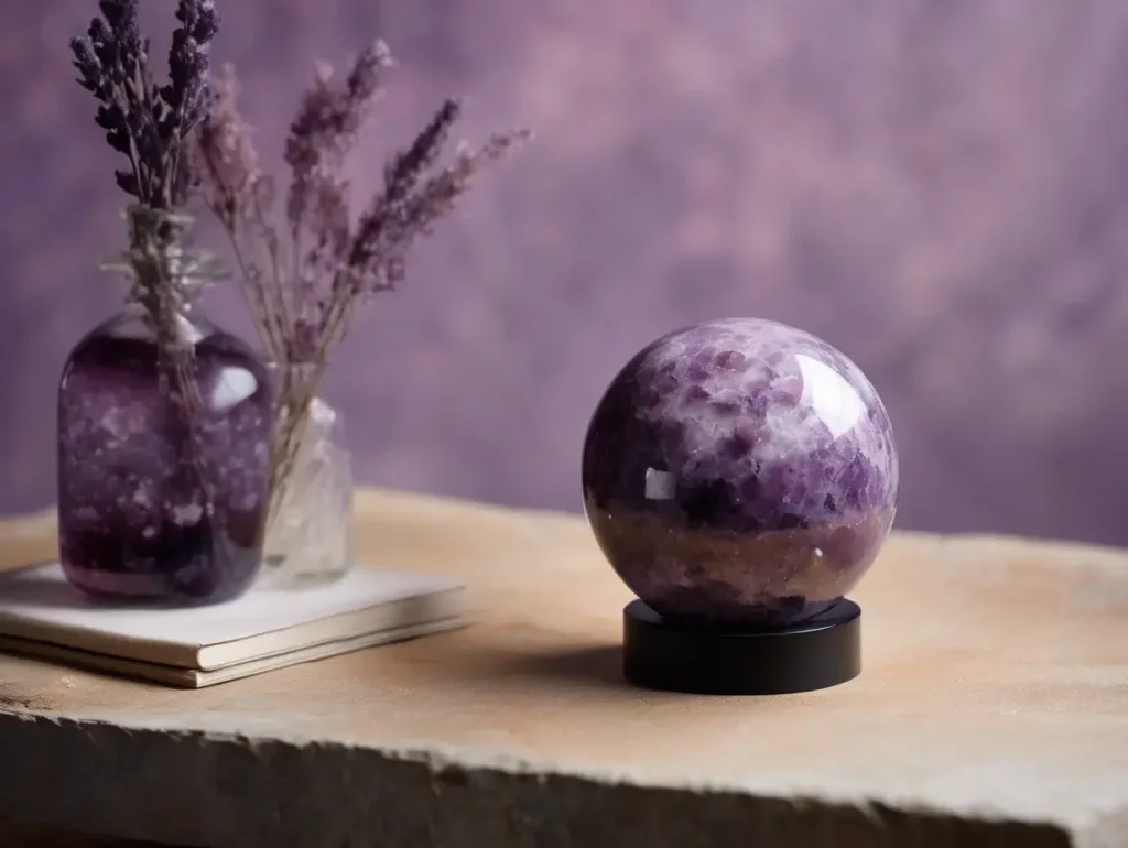 Decorative Lepidolite crystal sphere for meditation – lepidolite stone meaning and benefits