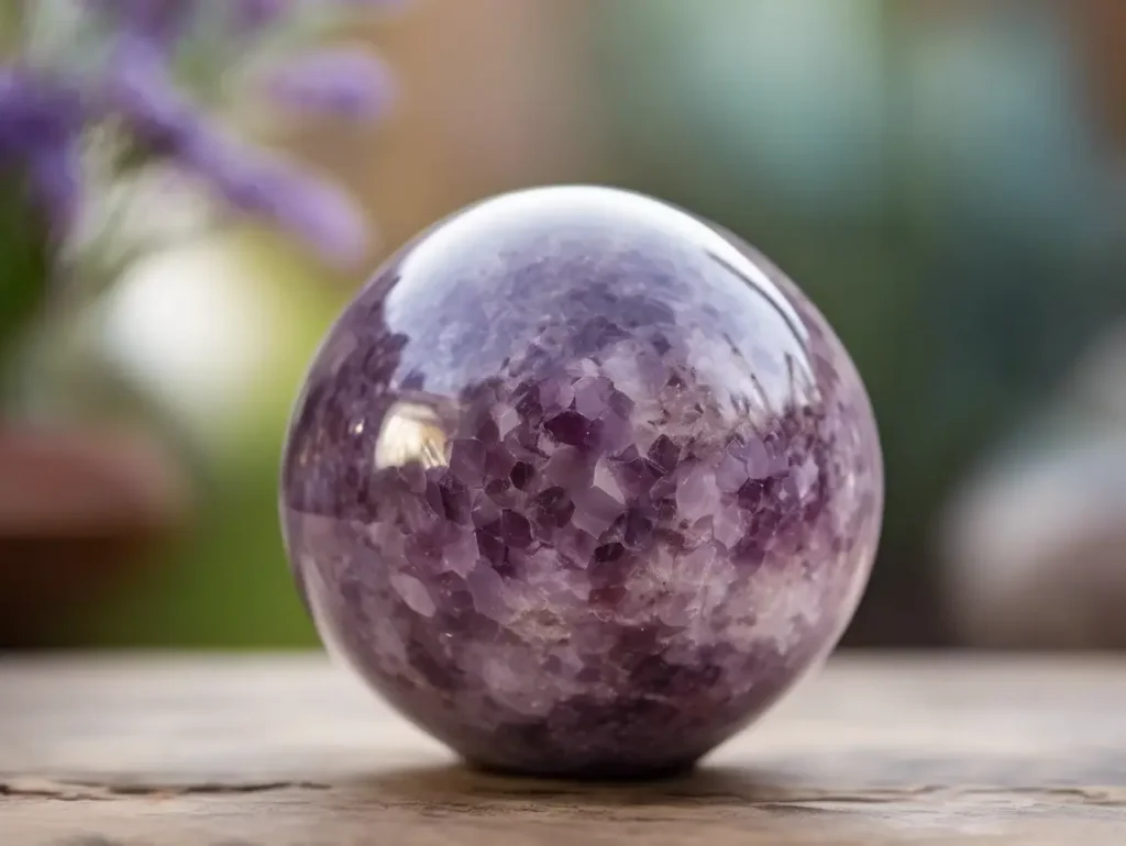 Polished Lepidolite sphere symbolizing balance – what lepidolite stone meaning stands for