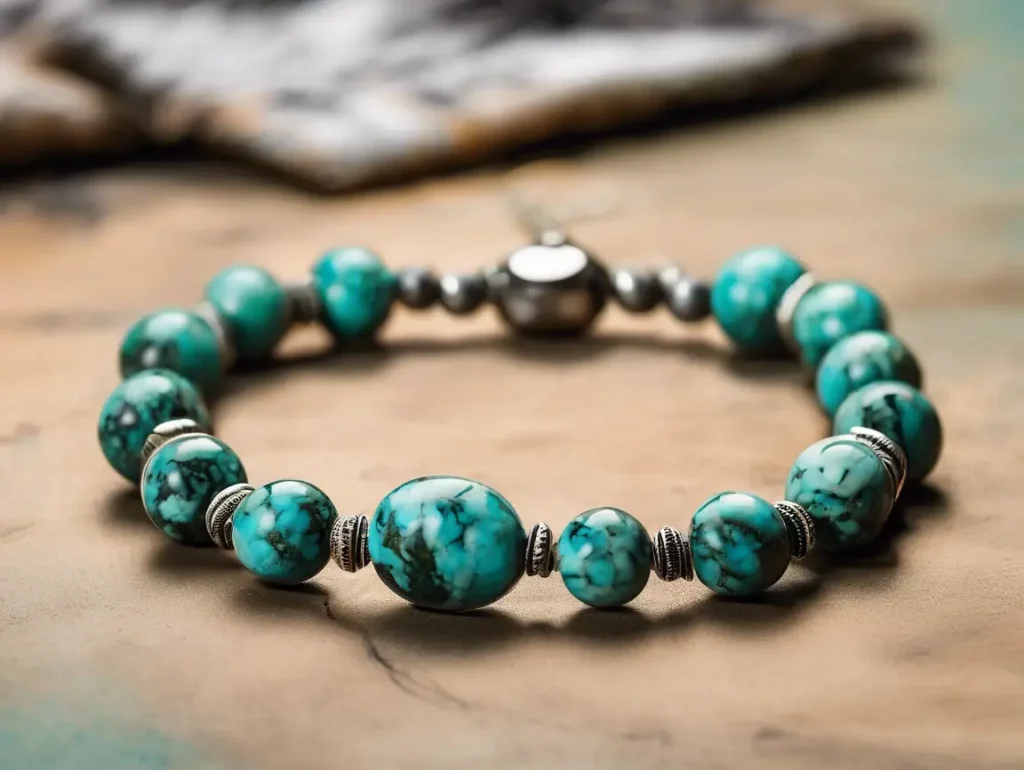African turquoise meaning shown in bracelet with antique-style charm
