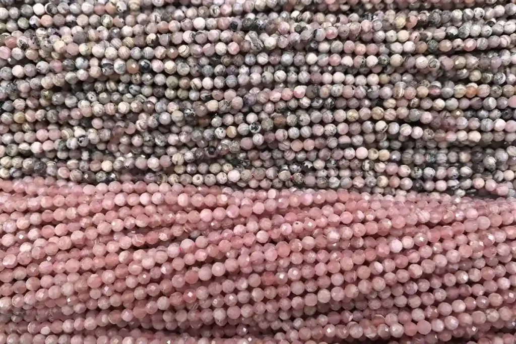 3mm faceted Rhodonite vs Rhodochrosite beads – natural pink gemstone strands for jewelry making