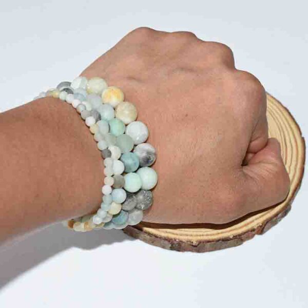 Natural Matte Amazonite Bracelet – calming green stone beads on display