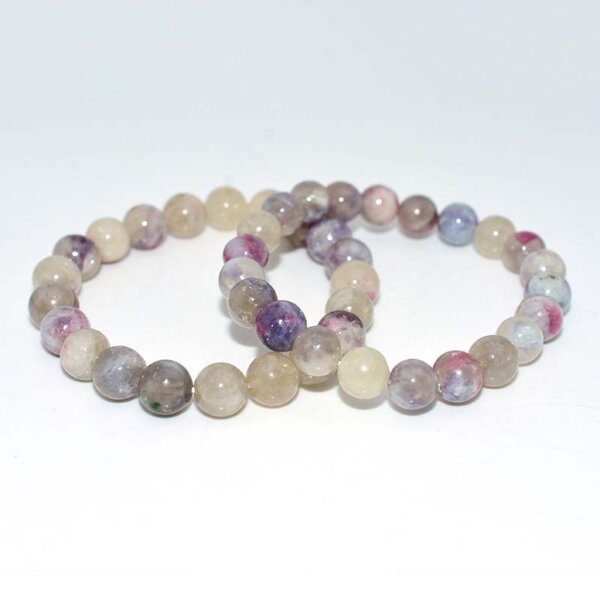 Two Pink Tourmaline Bracelets with round beads in mixed natural tones