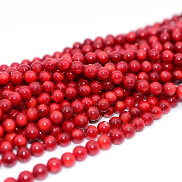 Loose red coral beads strands in bright red color for crafting