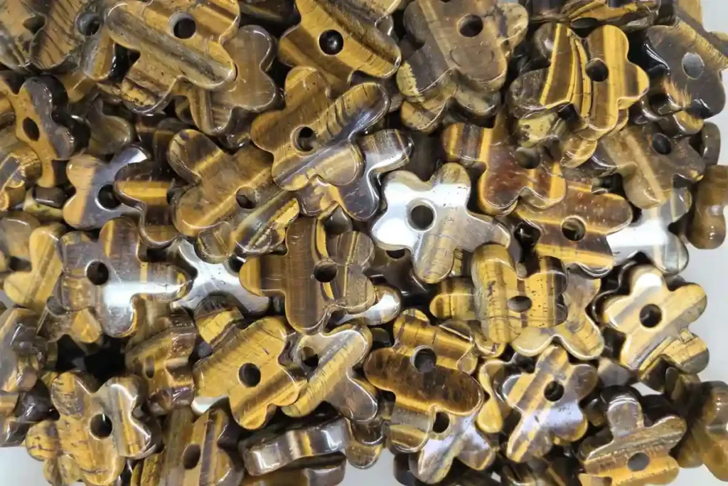 Tiger Eye Beads Meaning shown in flower-shaped beads symbolizing luck, courage, and protection