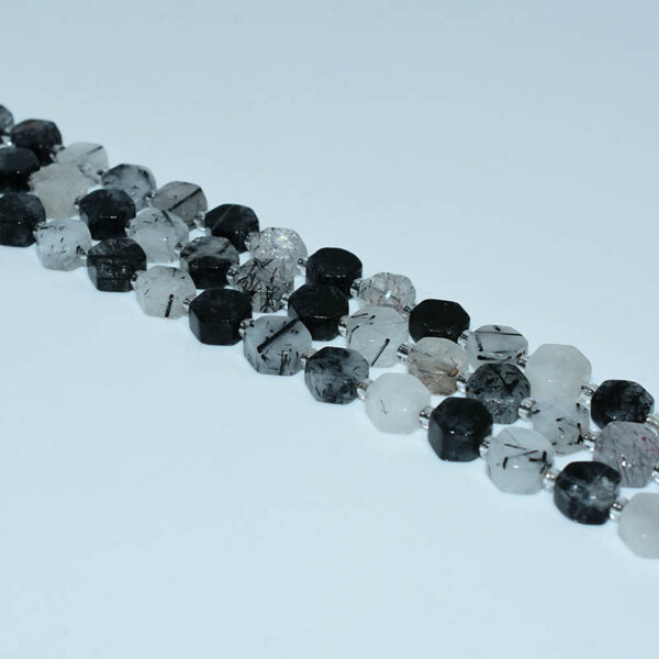 black hair quartz hexagon beads