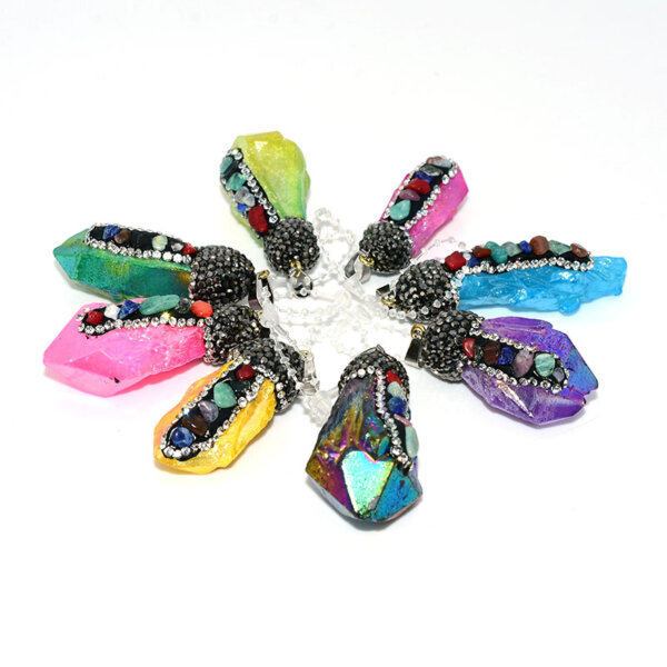 Full set of 8 vibrant electroplated chakra pendant crystal featuring rhinestones and energy stones