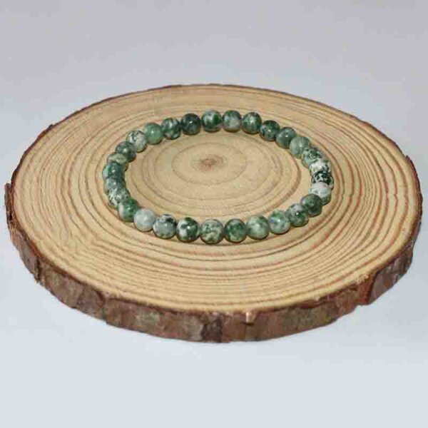 Close-up of Green Spot Jasper bracelet showing natural stone patterns