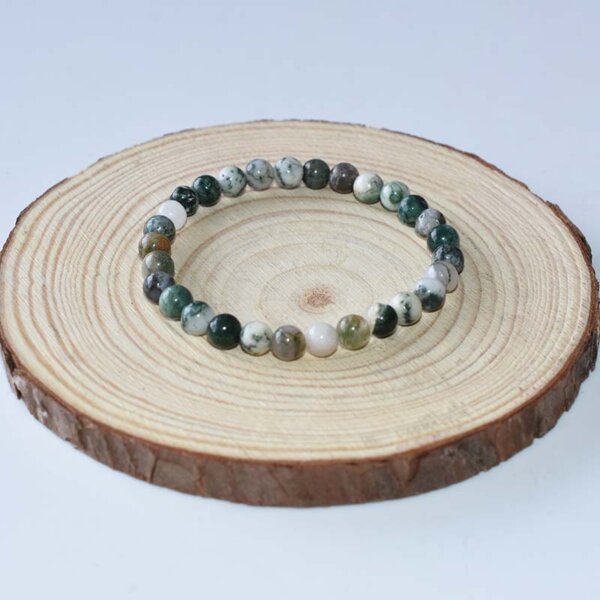 Forest-pattern Tree Agate Bracelet with strong green streaks