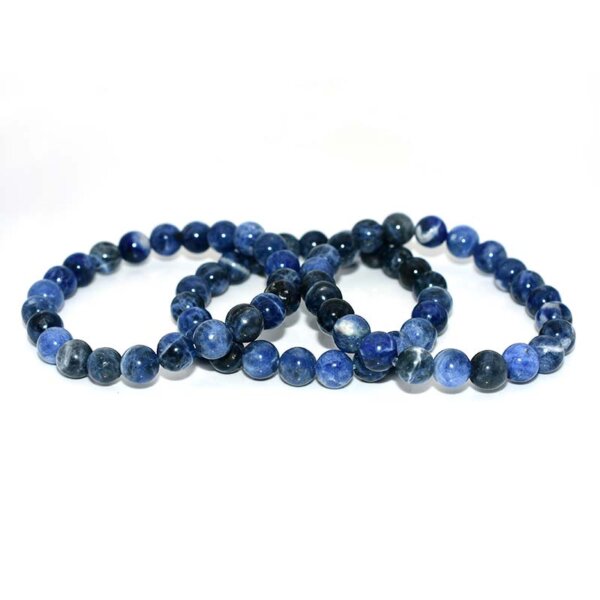 Three Blue Sodalite Bracelets displayed side by side on white background