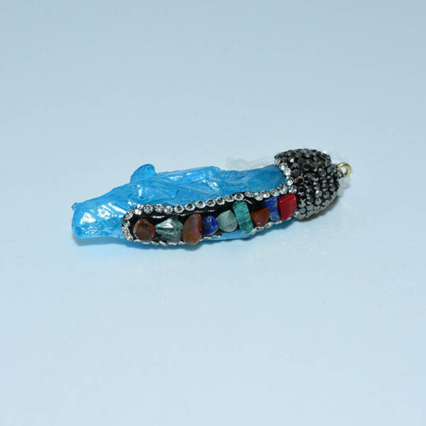 blue chakra quartz pendant with rhinestones