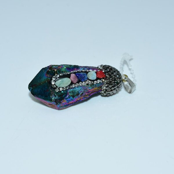 multicolor electroplated pendant with chakra stones and chain