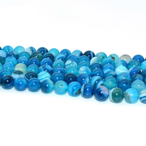 sky blue agate beads in a row