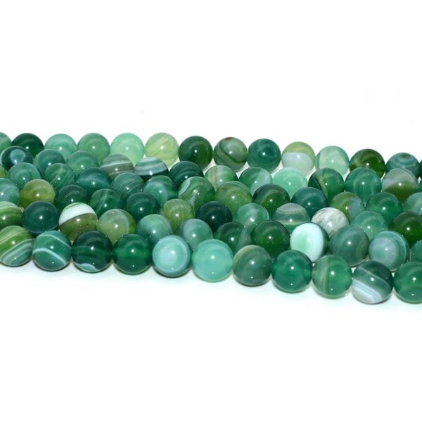 Purple agate beads displayed in a row