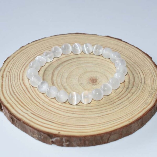 Natural selenite chip bracelet showing transparency and luster