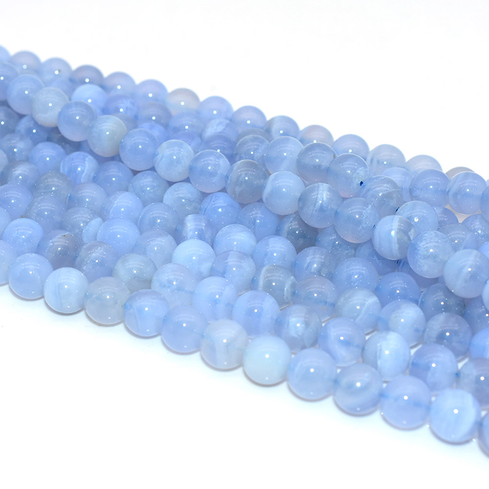 Polished Blue Lace Agate Beads reflecting light, 10mm round size, for jewelry making