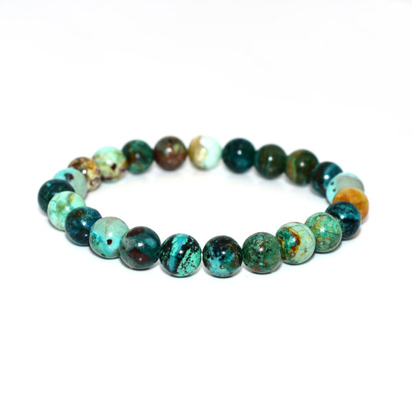 Chrysocolla Bracelet shown from above with visible bead texture and pattern