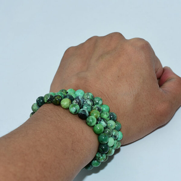 Variscite Bracelet worn on wrist – emotional healing green crystal