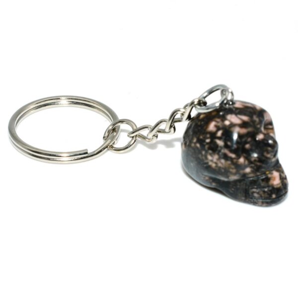 black line rhodonite Crystal Skull Keychain