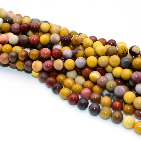 Natural Mookaite Jasper beads with rich texture and polished surface