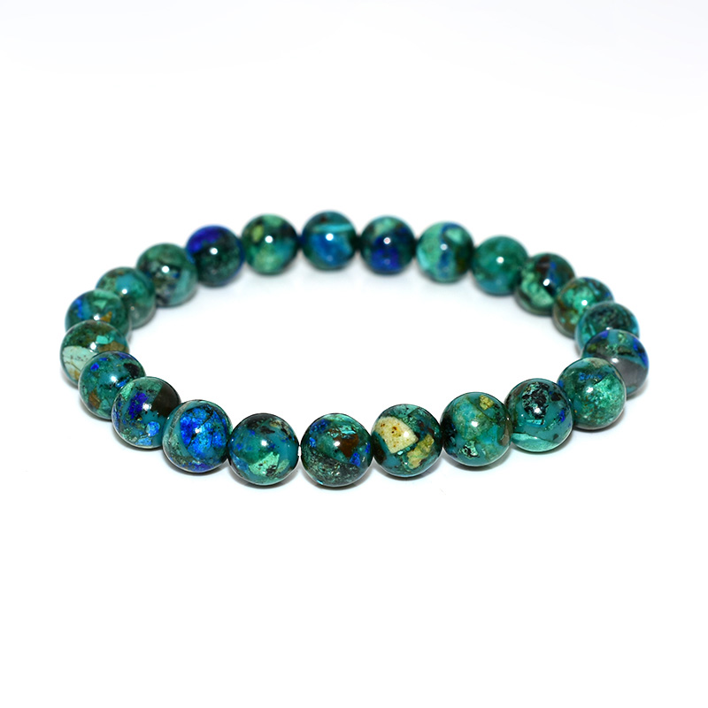 Azurite Beaded Bracelet isolated on white background for detail clarity