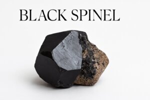 Raw Black Spinel crystal specimen showing natural luster and texture on white background