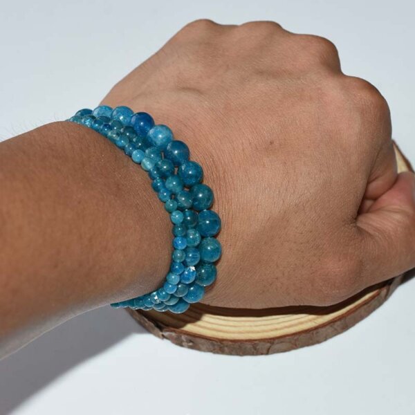 Blue Apatite Bracelet worn on wrist, showing natural deep blue color and elegant fit for daily wear