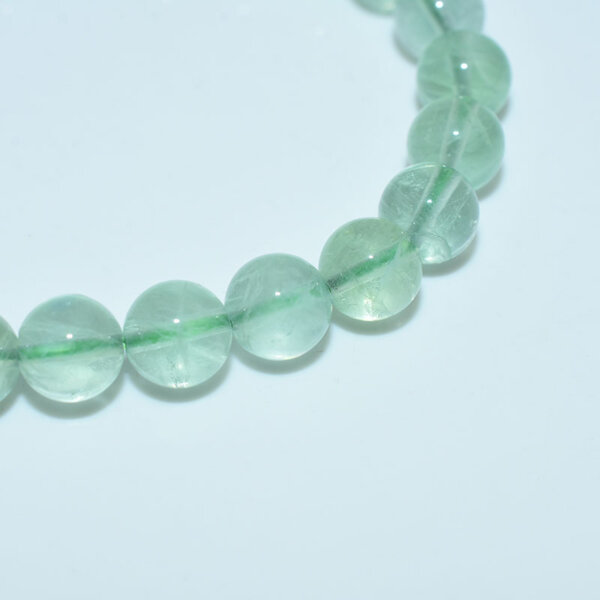 Close-up of Green Fluorite gemstone beads – smooth and polished
