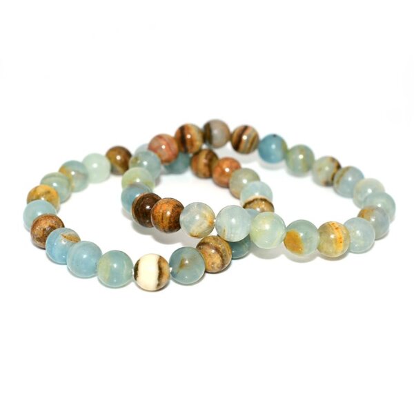 Double-layer Blue Calcite Bracelets laid flat, highlighting bead variations