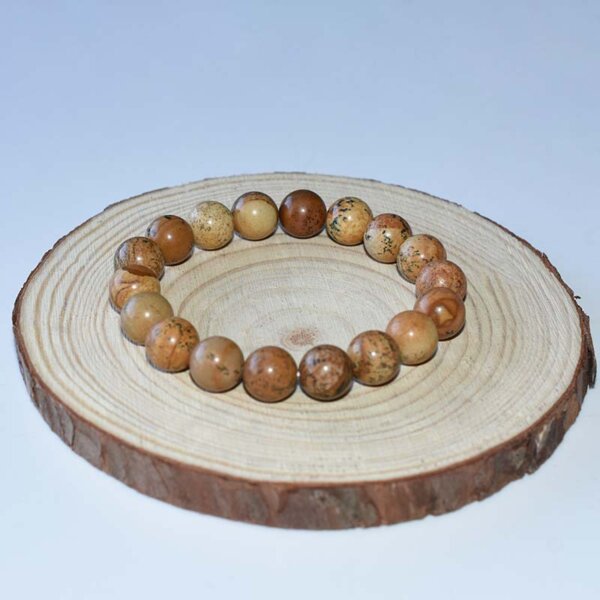 Large bead Picture Jasper Bracelet – rustic brown gemstone beads