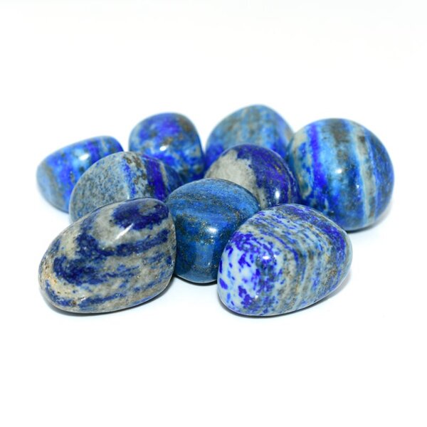 Glossy Lapis Lazuli Tumbled stones with bright blue bands and natural matrix