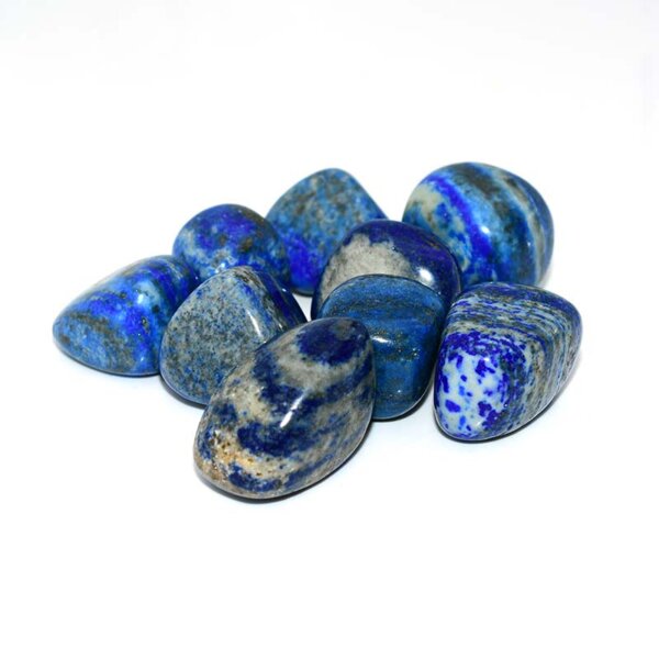 Group of polished Lapis Lazuli Tumbled crystals in dark royal blue tone