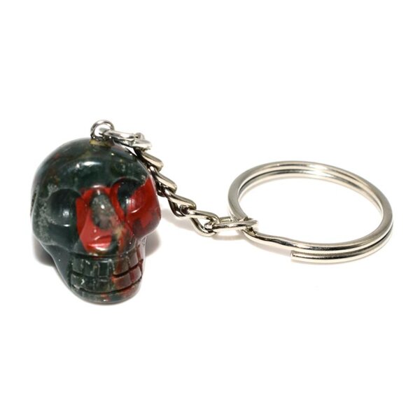 African Bloodstone Crystal Skull Keychain