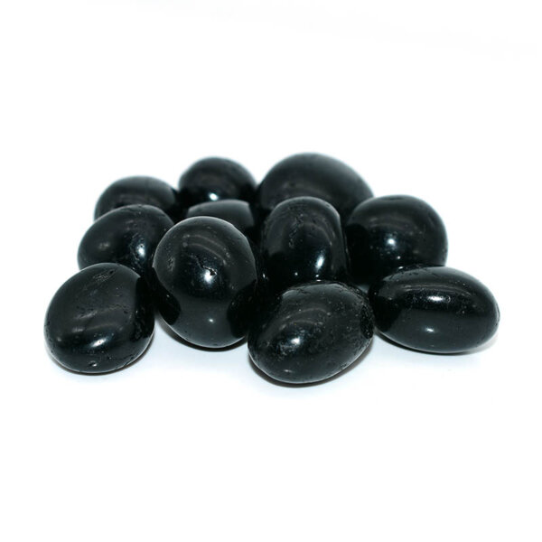 Polished Black Tourmaline Tumbled stones grouped together – glossy finish