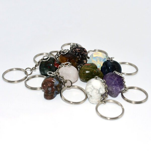Crystal Skull Keychains – Mixed Gemstone Collection