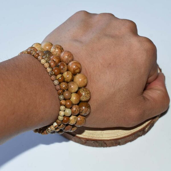 Picture Jasper Bracelet worn on wrist – natural earthy tones for grounding energy