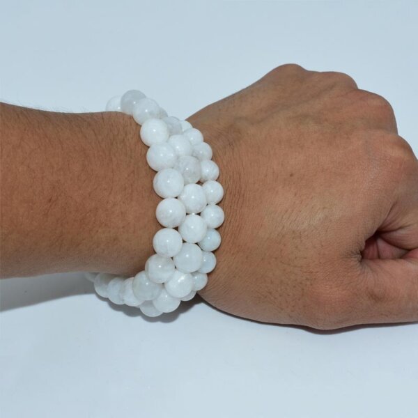 Moonstone bracelet worn on wrist to show size and fit