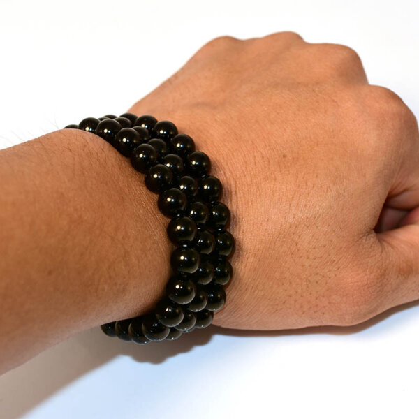 Black Spinel Bracelet worn on wrist showing stacked bead style