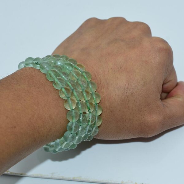 Green Fluorite Bracelet worn on wrist – calming crystal energy