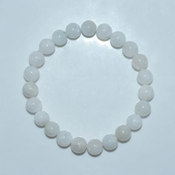 Top view of natural moonstone bracelet with evenly spaced beads