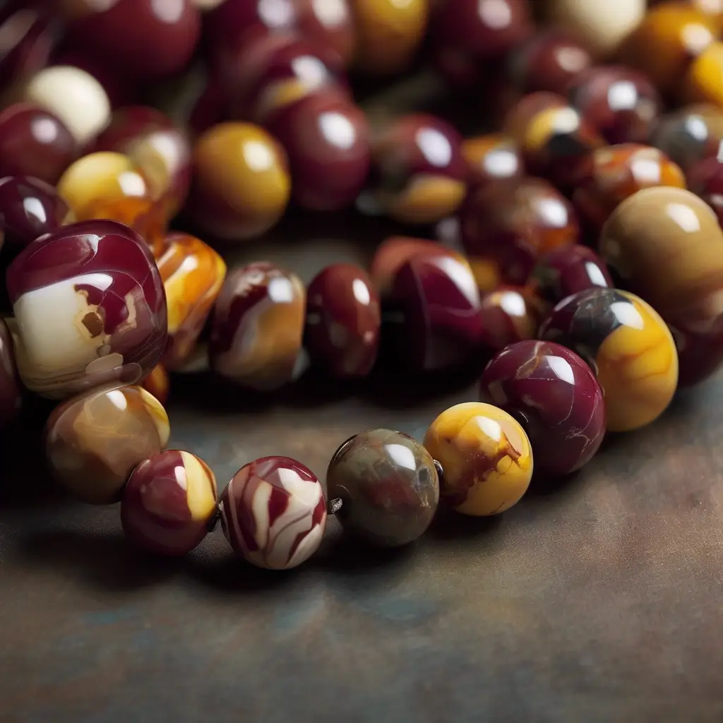 Beaded bracelet revealing the grounding energy behind Mookaite Jasper meaning