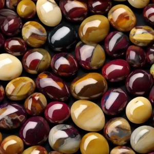 Mookaite Jasper meaning shown through polished red, yellow, and cream stones