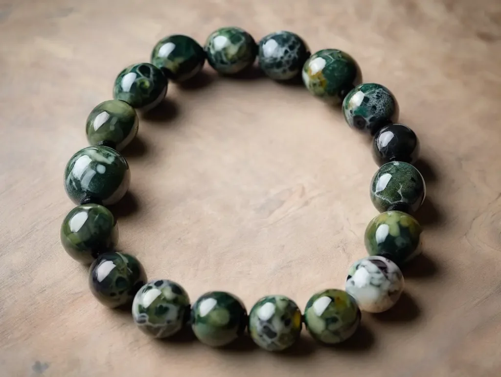 Simple bracelet expressing the Kambaba Jasper Meaning through its earthy tones and soothing energy