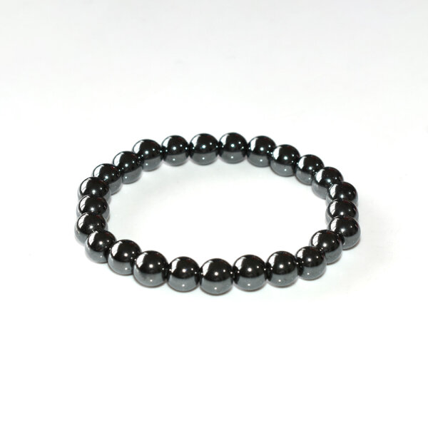 Close-up of Hematite Bracelet highlighting reflective metallic surface